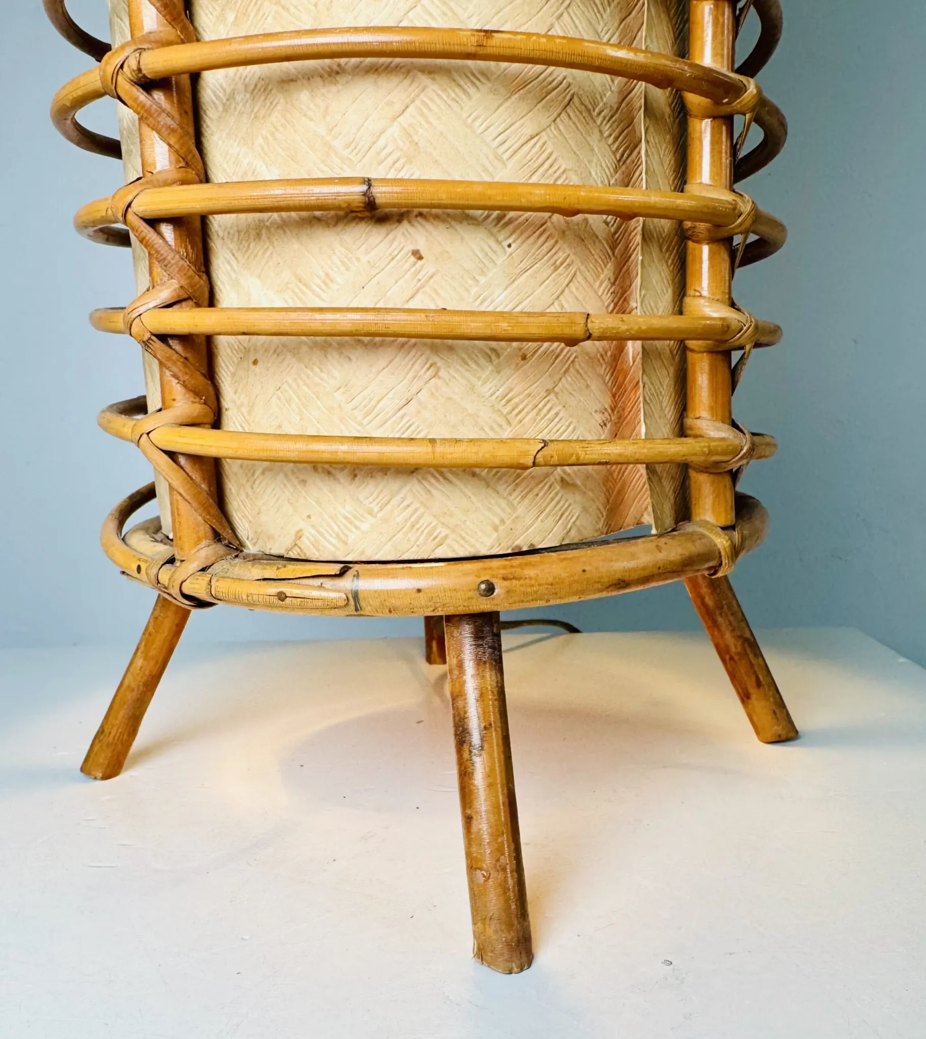 Louis Sognot Bamboo And Parchement Table Lamp, France, 1960S