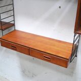 Vintage modular wall shelf in metal and wood