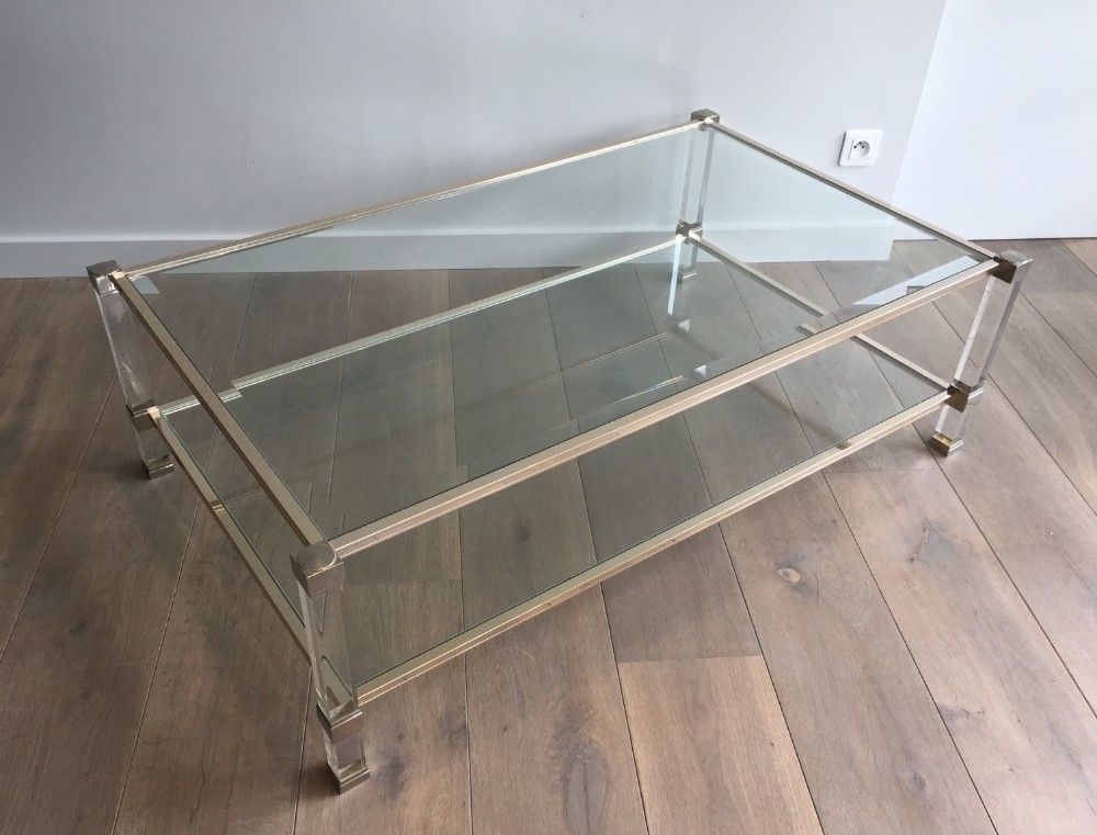 Large coffee table in plexiglass and chrome