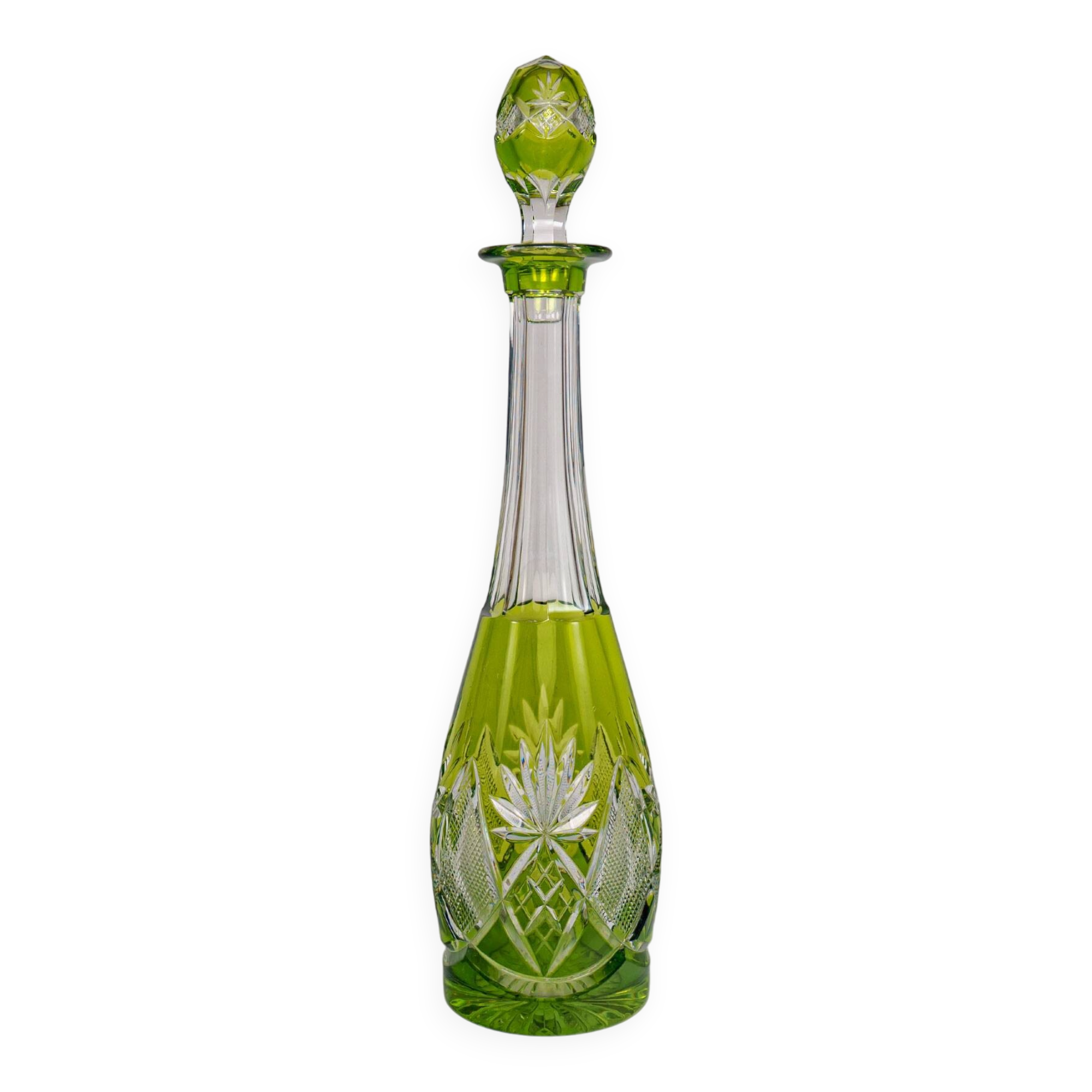 1950s Val St. Lambert ‘Berncastel’ Green Flashed & Cut Crystal Decanter