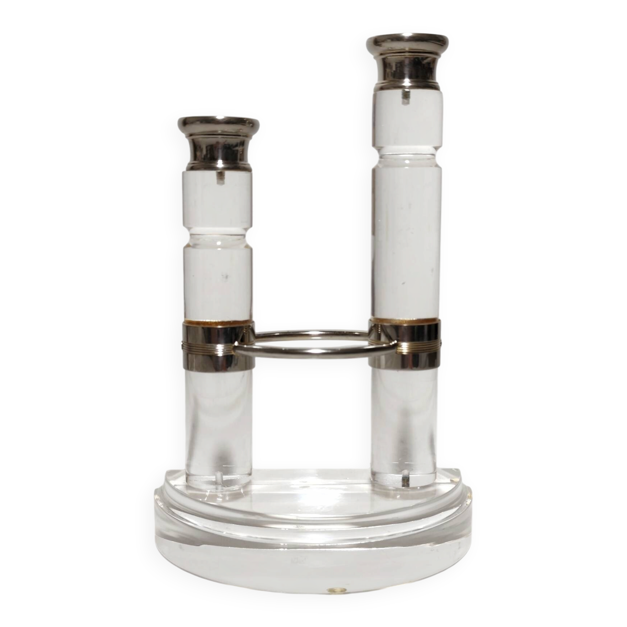 Acrylic and metal candelabrum. Spain, 1980s.
