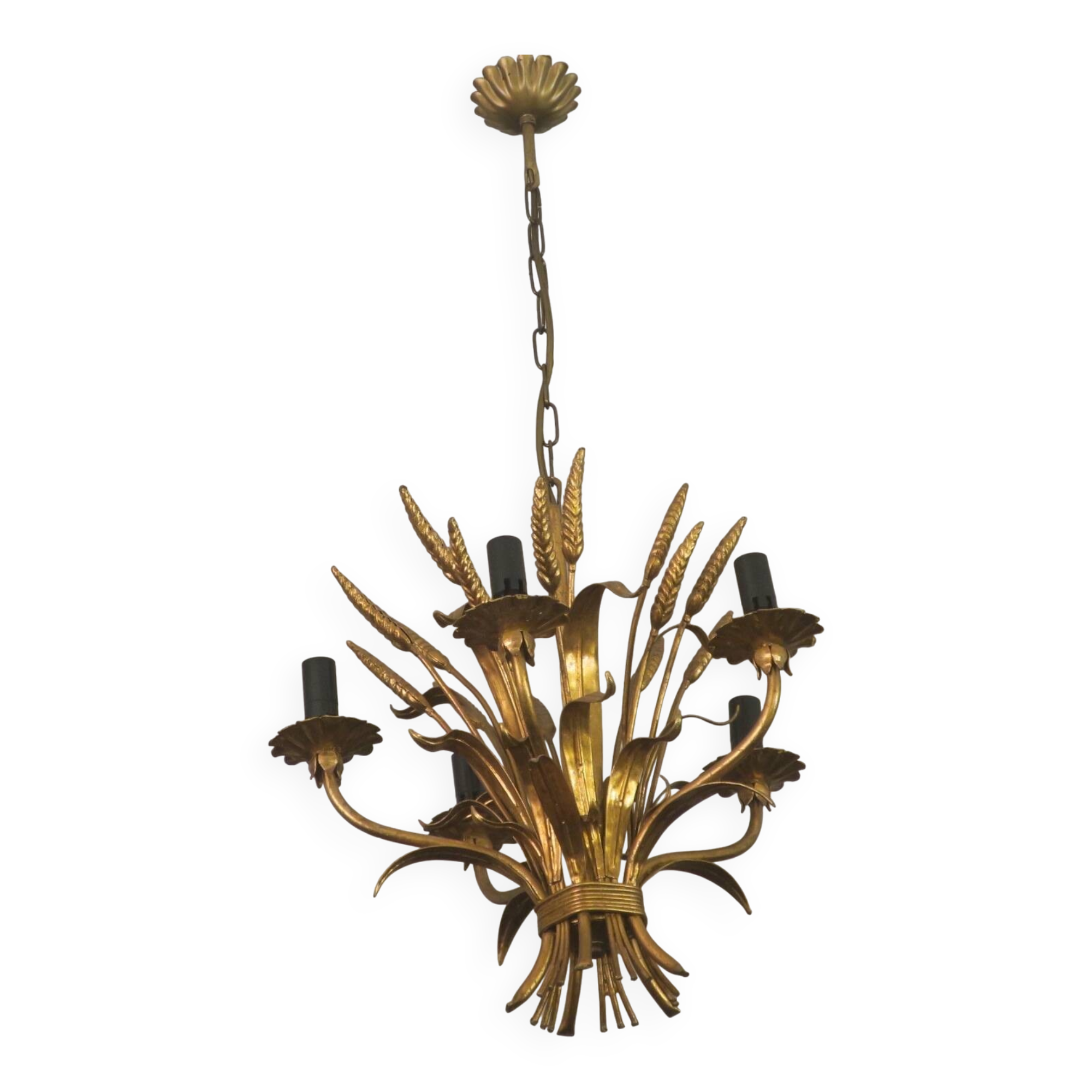 Gold plated tole wheatsheaf chandelier by Hans Kögl, 1960s