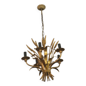 Gold plated tole wheatsheaf chandelier by Hans Kögl, 1960s