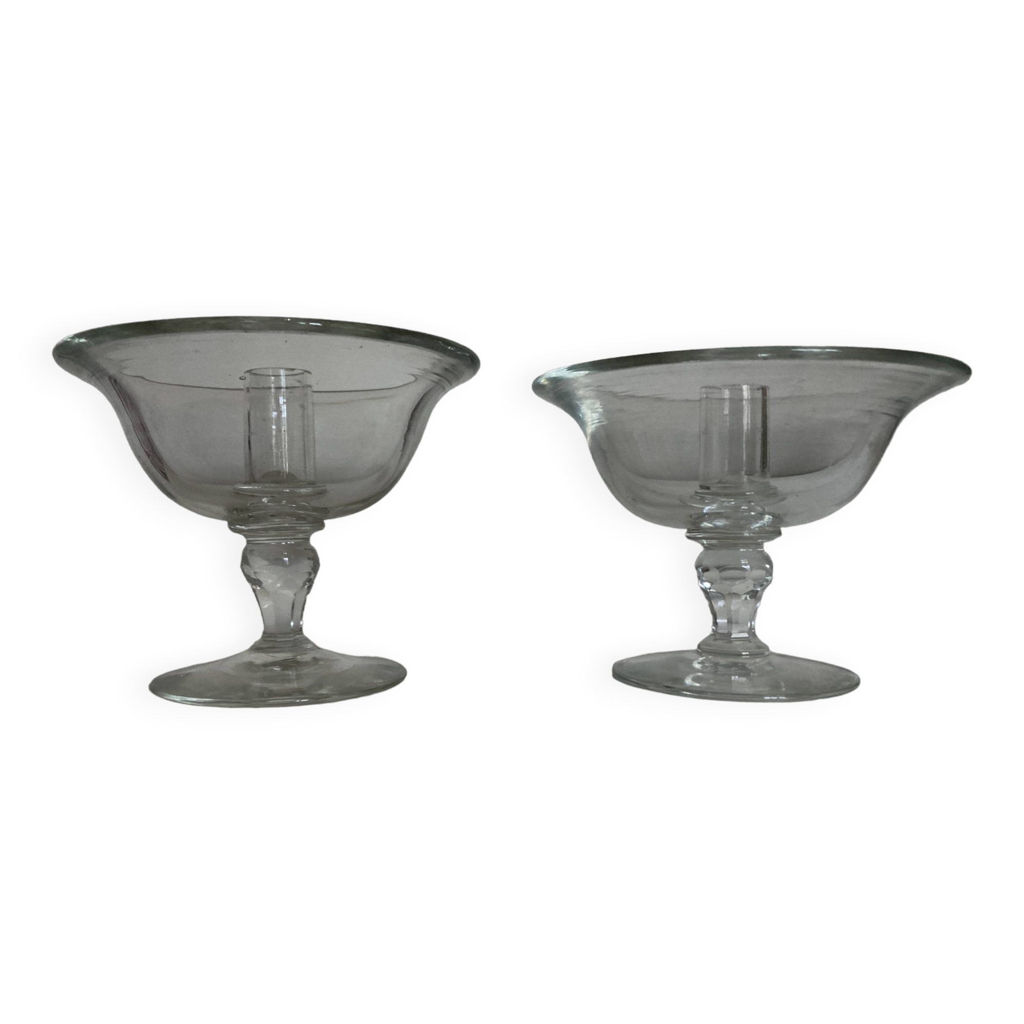 Pair of 19th century Medici glass candlesticks with button feet
