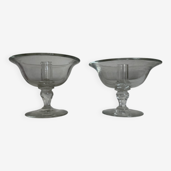 Pair of 19th century Medici glass candlesticks with button feet