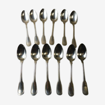 Set of 12 old tablespoons, silver metal, Argental, chinon fillet