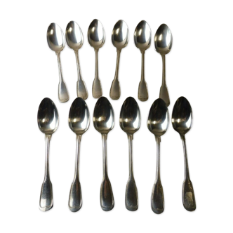 Set of 12 old tablespoons, silver metal, Argental, chinon fillet