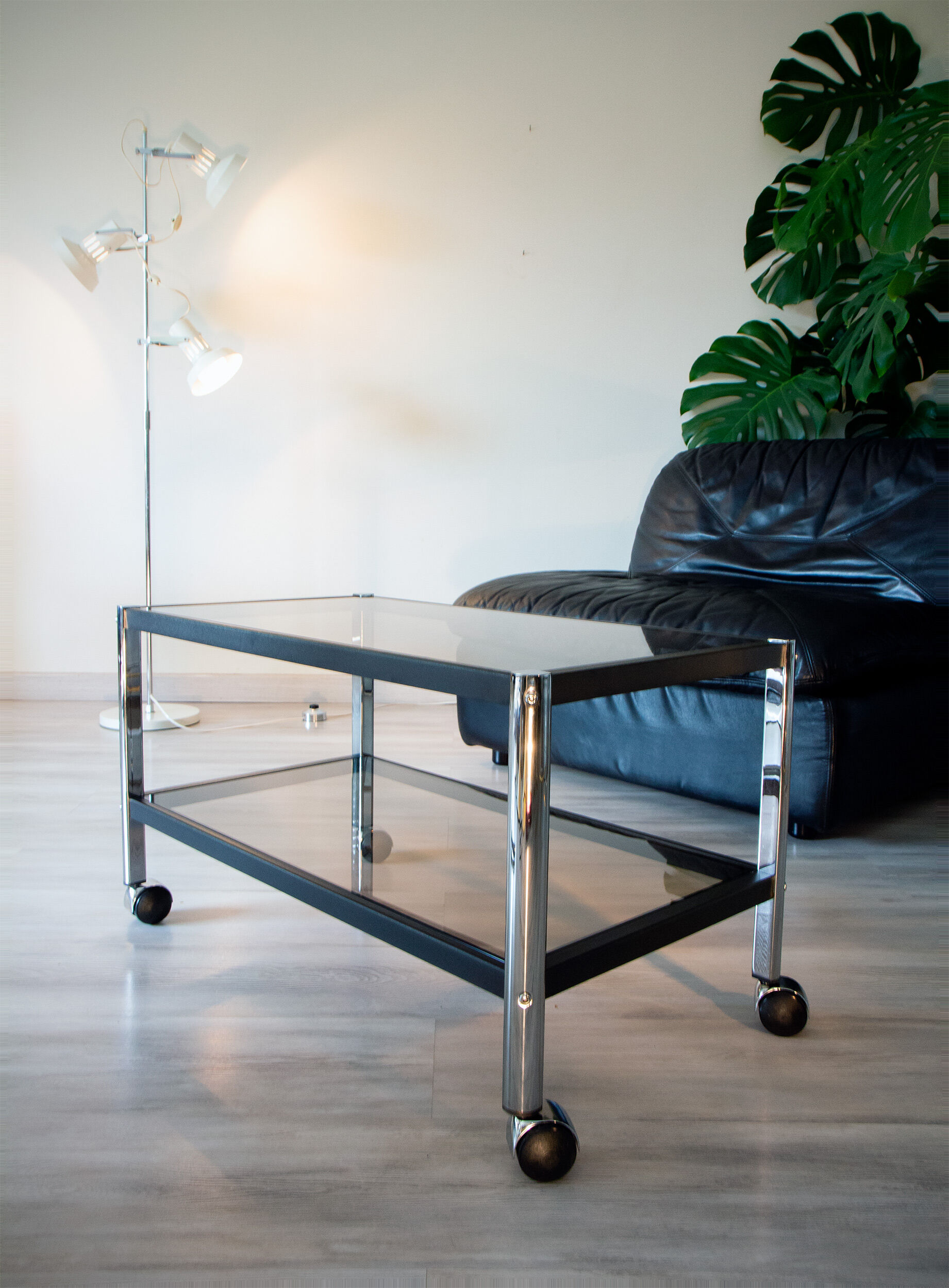 Erard coffee table, metal and smoked glass 1980