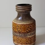 Vase West Germany à anse et fleurs marrons vintage
