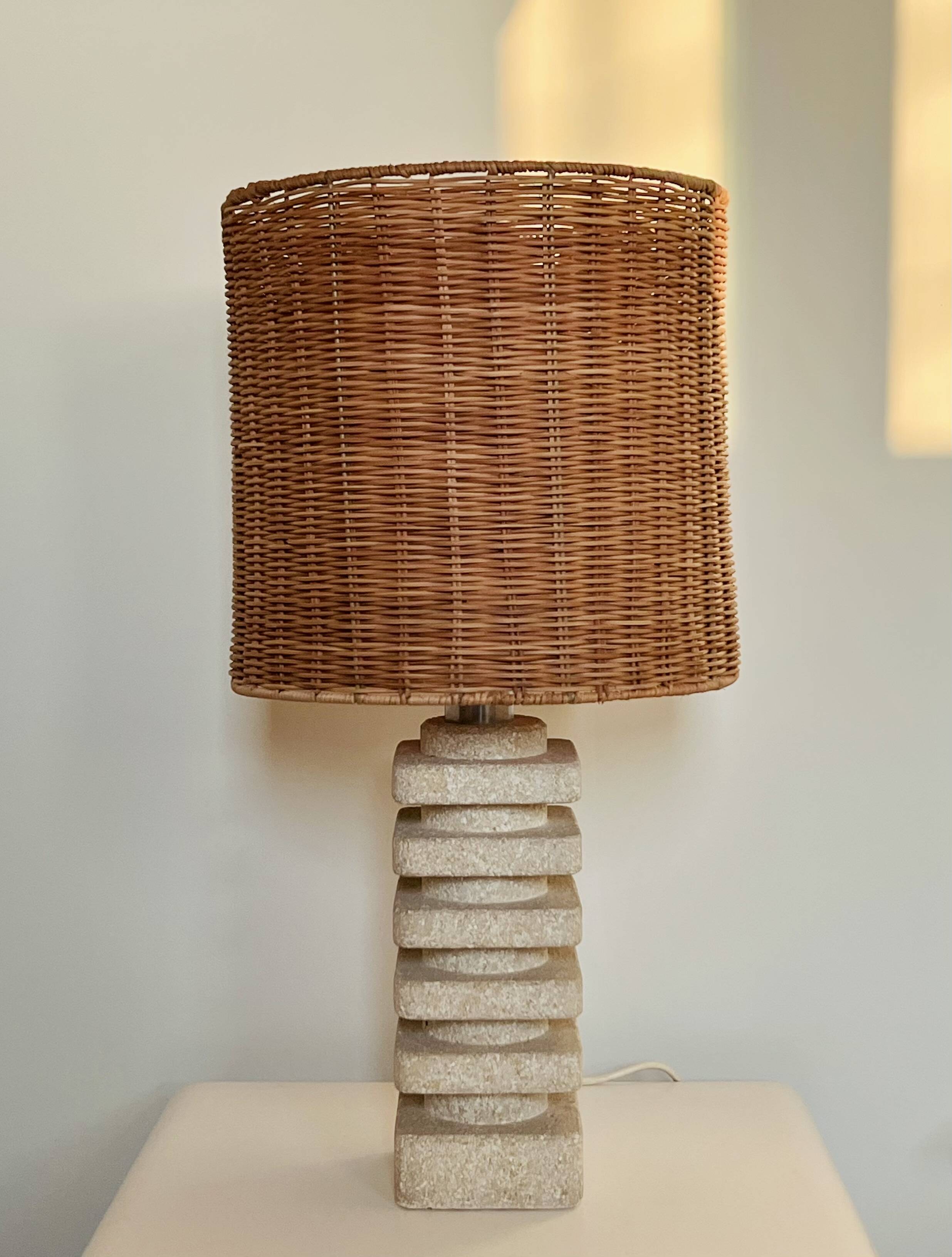 Living room lamp made of sculpted stone in the style of Tormos, France 1970s.