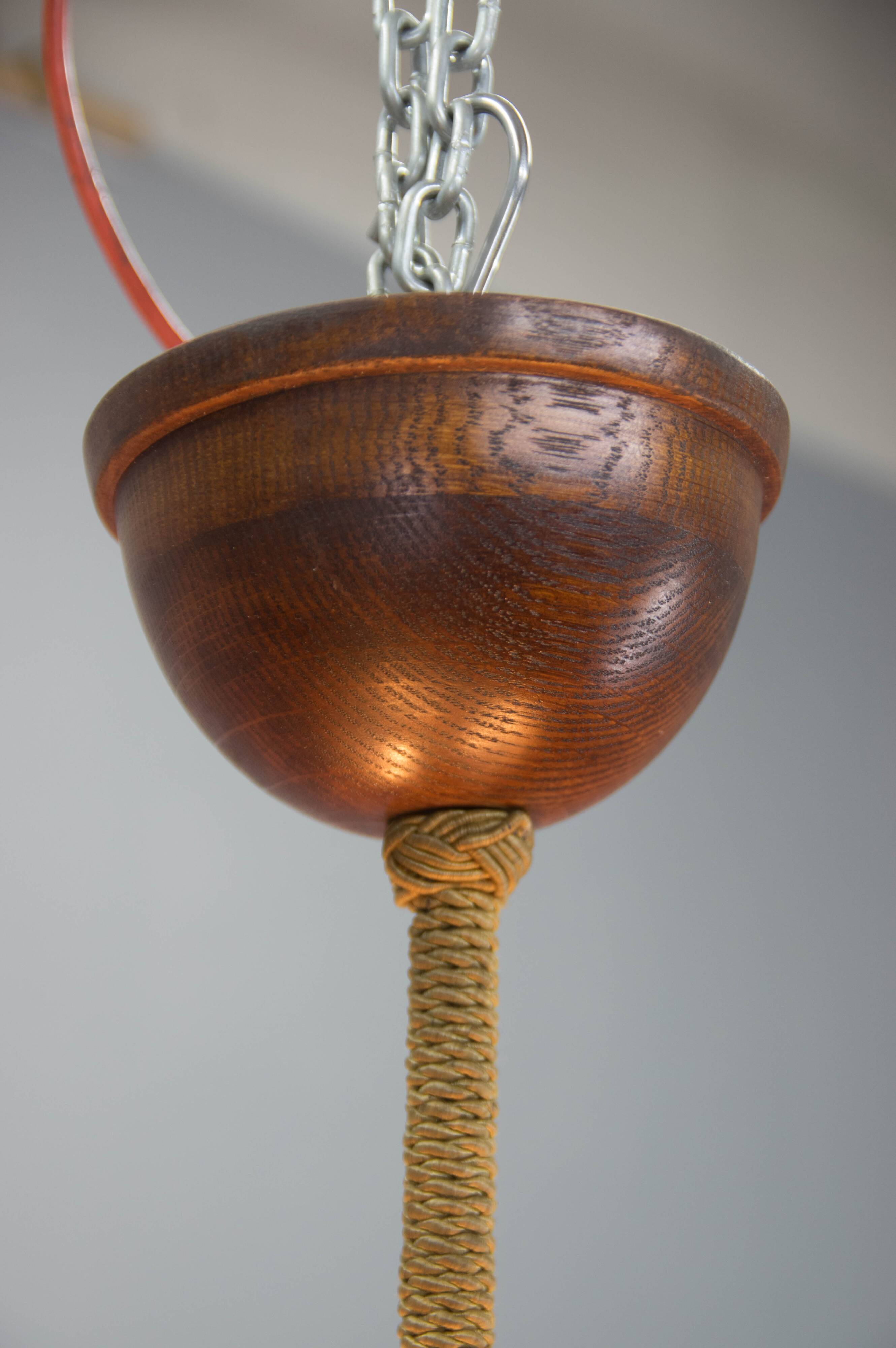 Large wooden art deco ufo chandelier, 1930s