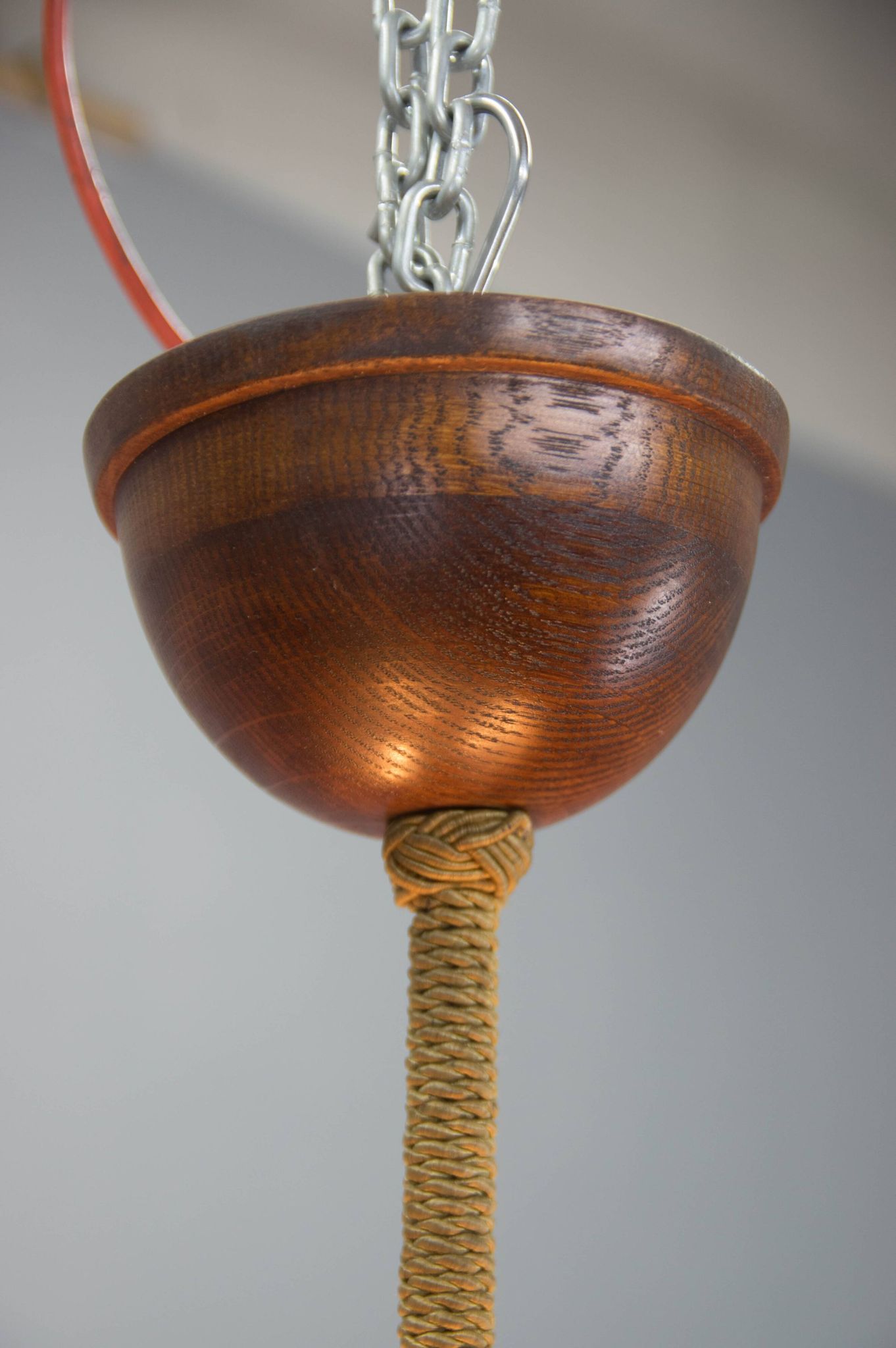 Large wooden art deco ufo chandelier, 1930s