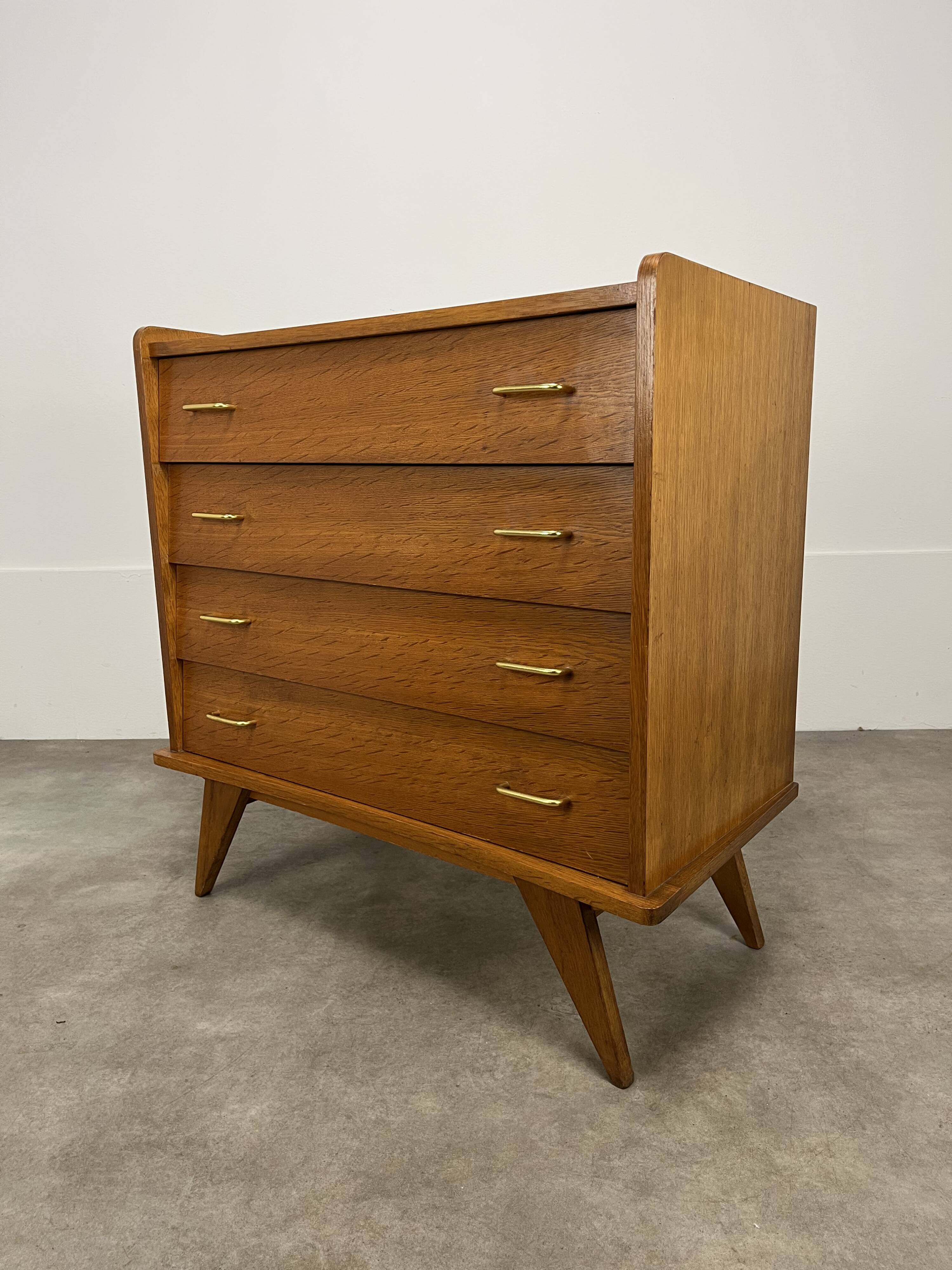 Commode pieds compas années 50 bois blond