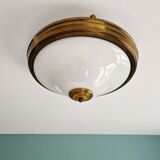 Mid-century ceiling light in brass and white opaline, 1950s
