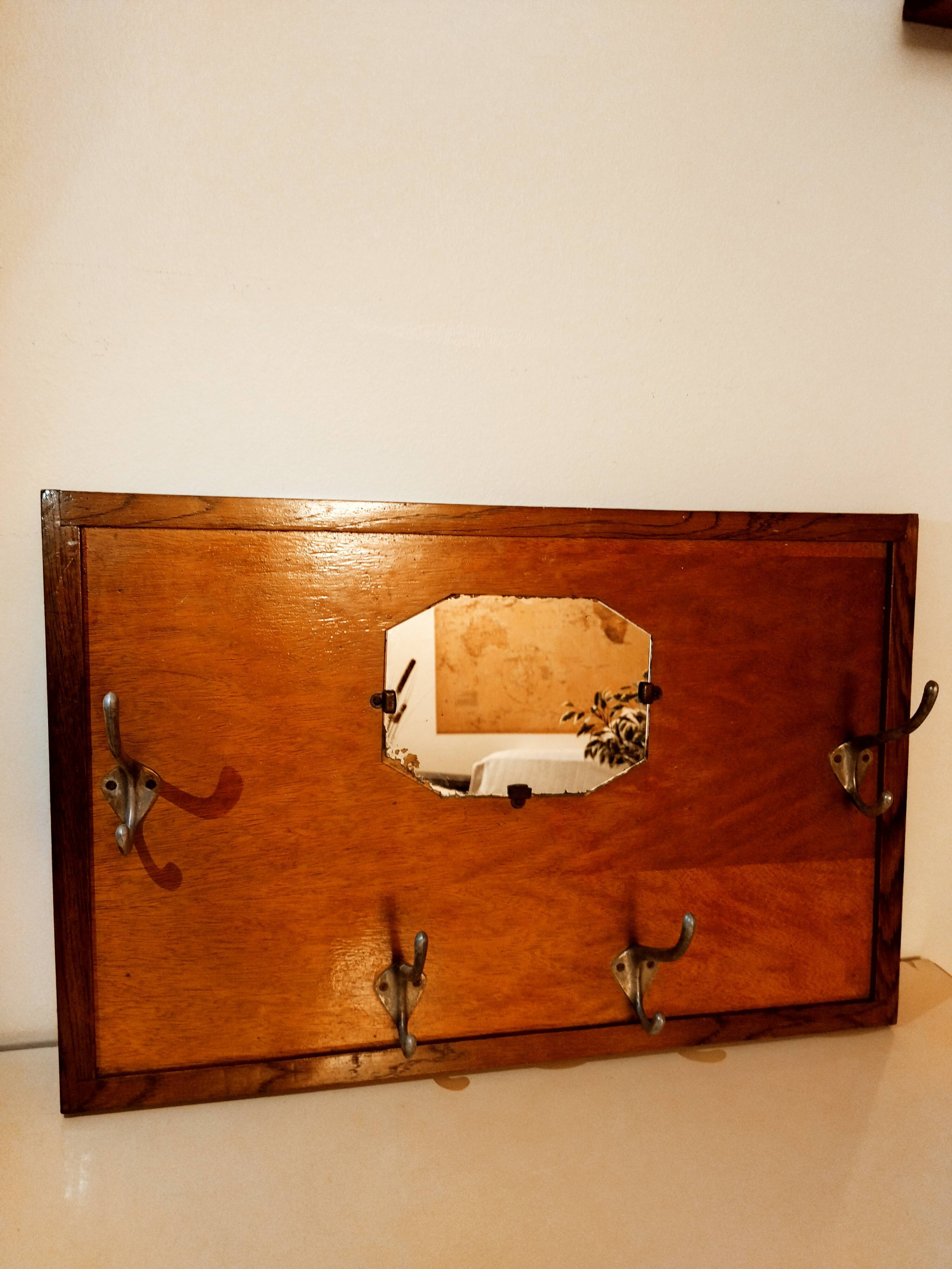 Mirror coat rack, old wood