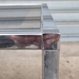 Pair of side tables in chrome metal and glass