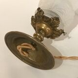 Lampe à poser en bronze et tulipe en verre plissé, Louis XVI, 1900 ancienne vintage