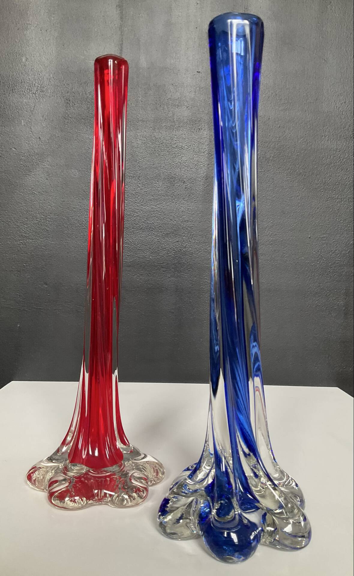 Pair of vintage Muarno glass paste soliflore vases