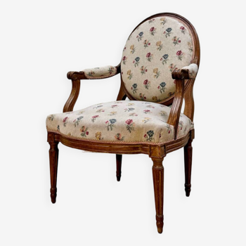 Fauteuil médaillon en bois naturel d’époque louis xvi xviii eme siècle