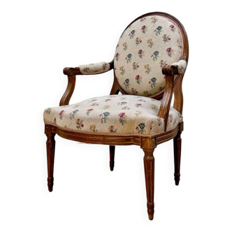 Fauteuil médaillon en bois naturel d’époque louis xvi xviii eme siècle