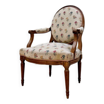 Medallion armchair in natural wood from louis xvi xviii eme century