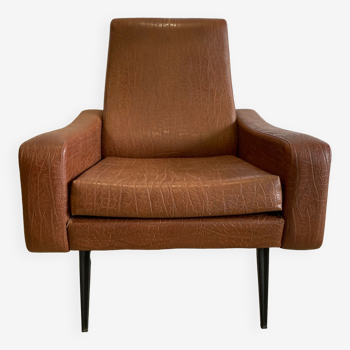 Fauteuil retro en skaï marron