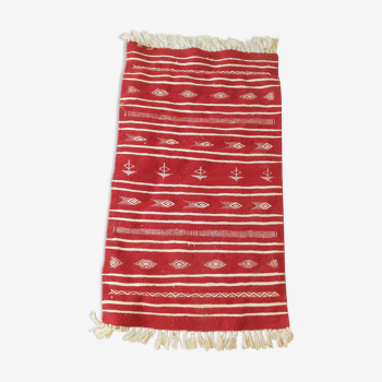 Red and white kilim carpet woven by hand in pure wool