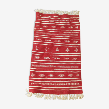 Tapis kilim rouge et blanc tissé à la main en pure laine 114x67cm