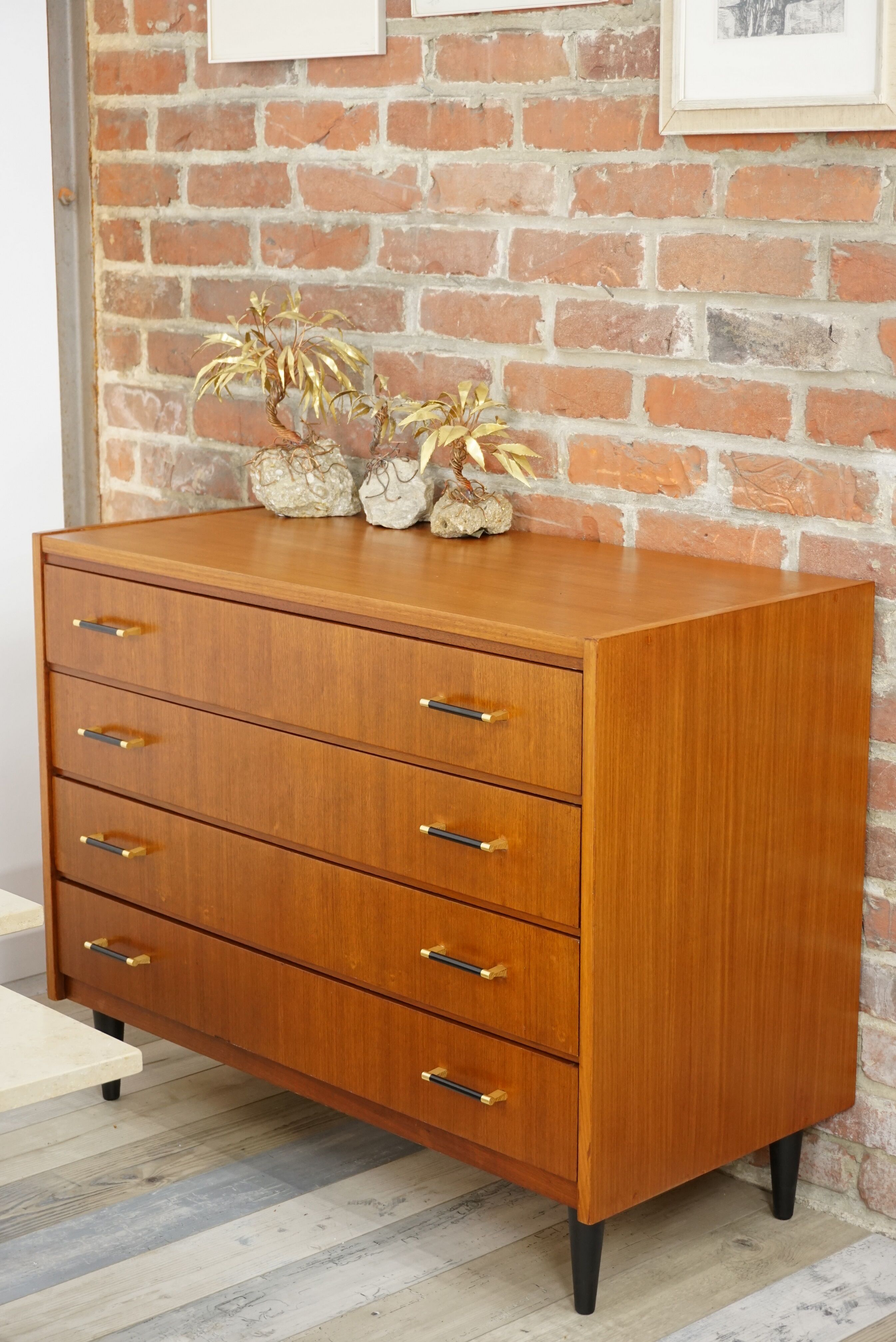 60s teak and brass chest of drawers