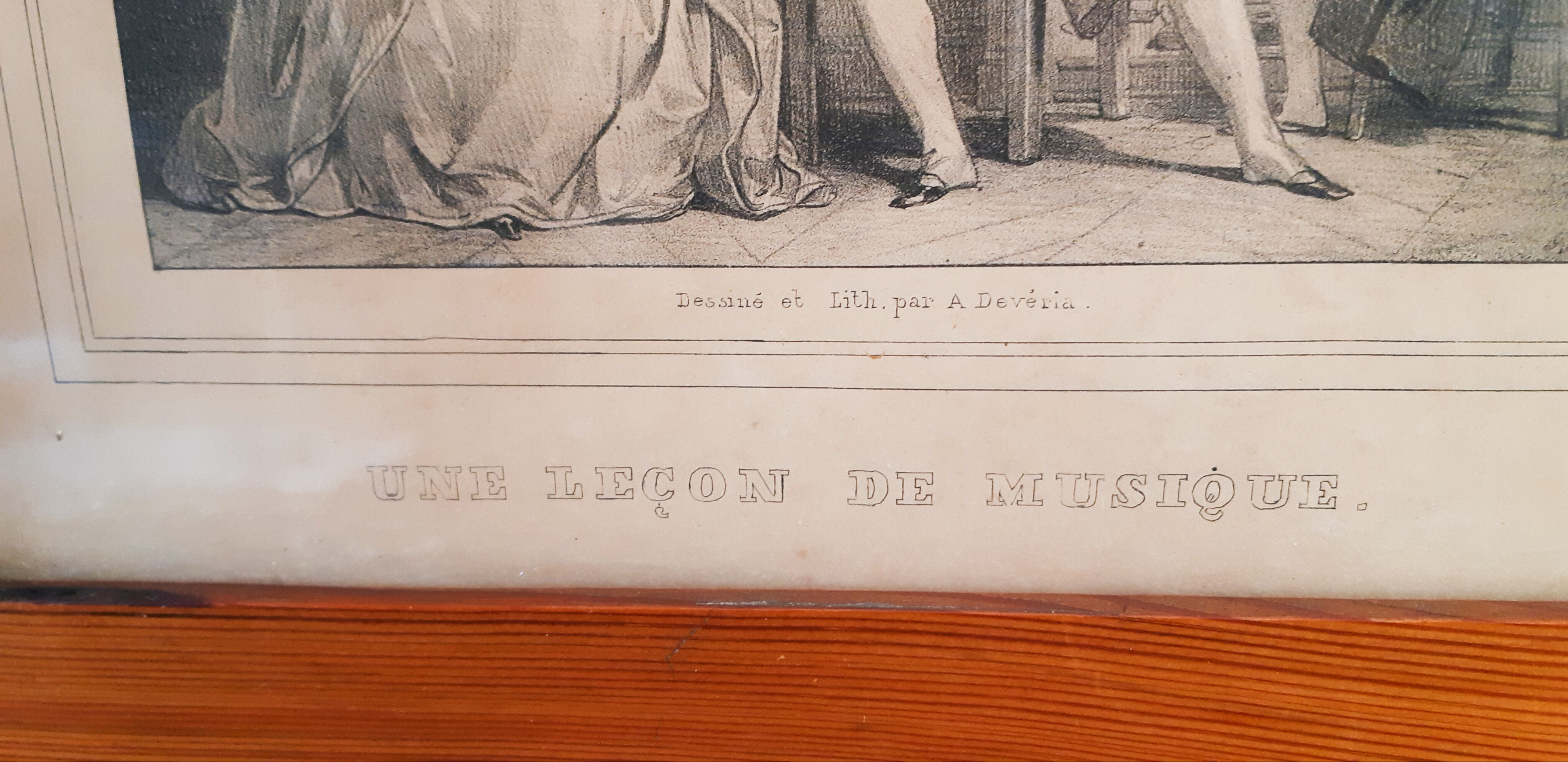 Engraving lithograph Achille Devéria , "The lesson of music "