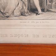 Engraving lithograph Achille Devéria , "The lesson of music "