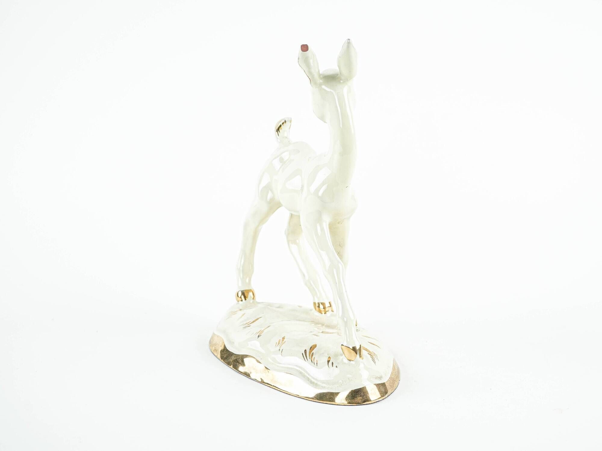 Ceramic deer figurine, glazed Danish pottery from the 1970s