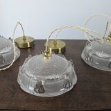 Vintage pendant light in molded glass and brass