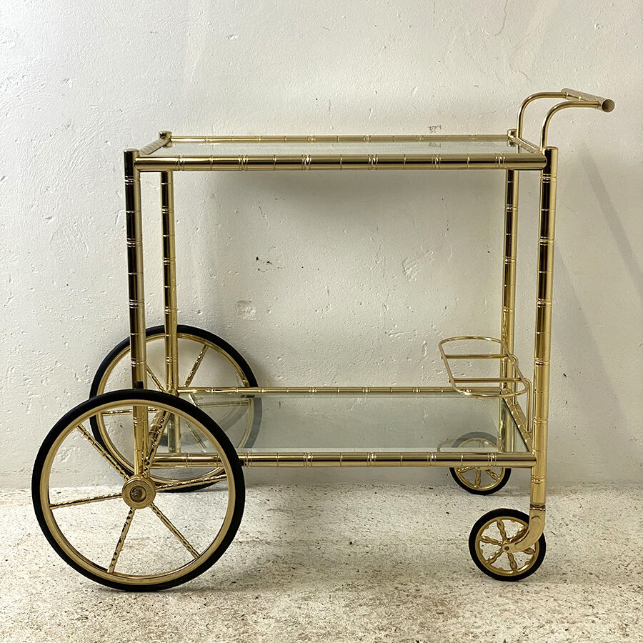 Rolling table in gilded metal imitation vintage bamboo 70's