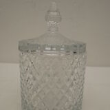 ancien pot couvert  en verre taillé / pointes de diamants