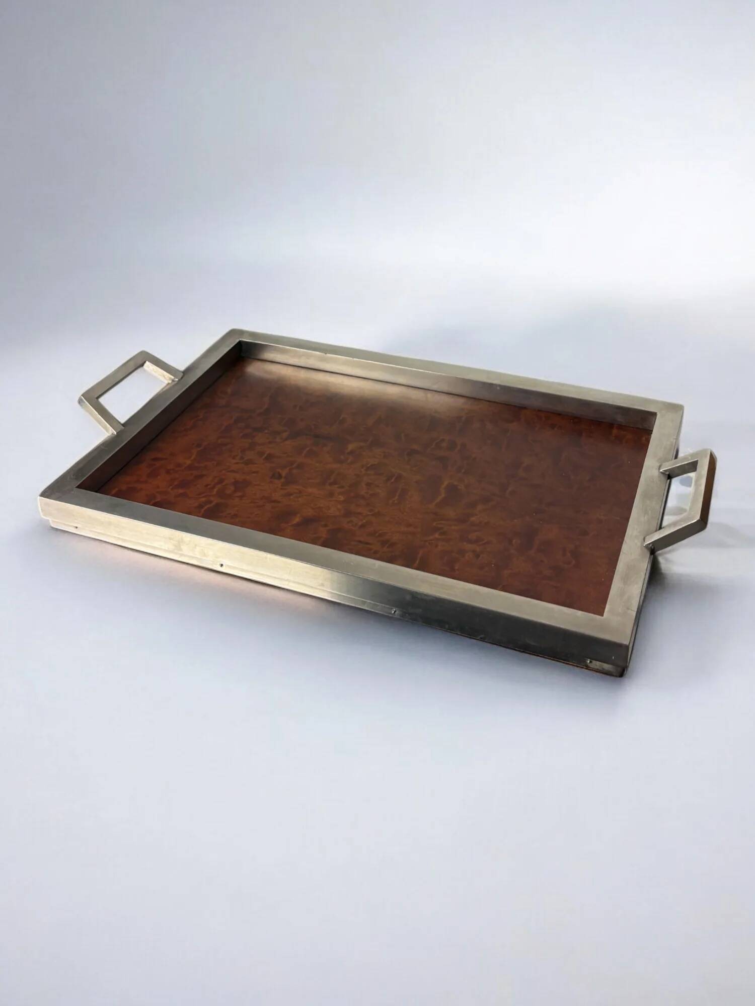 Dior style tray in wood & chromed, Italy, 1970s