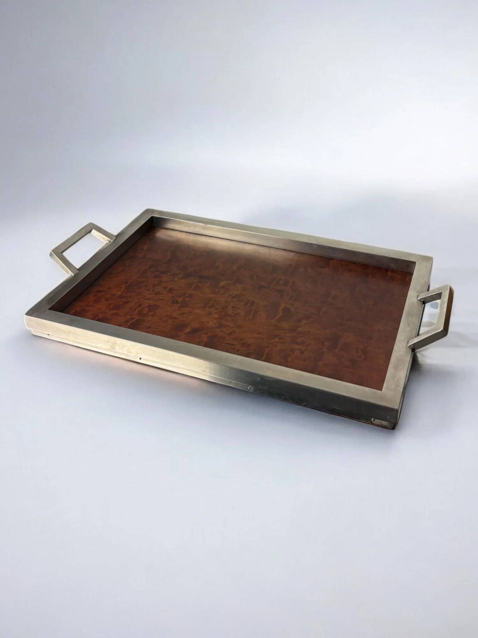 Dior style tray in wood & chromed, Italy, 1970s