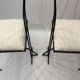 Pair of Postmodern High Back Black Metal Side Chairs in Boucle 1980s Vintage 70s