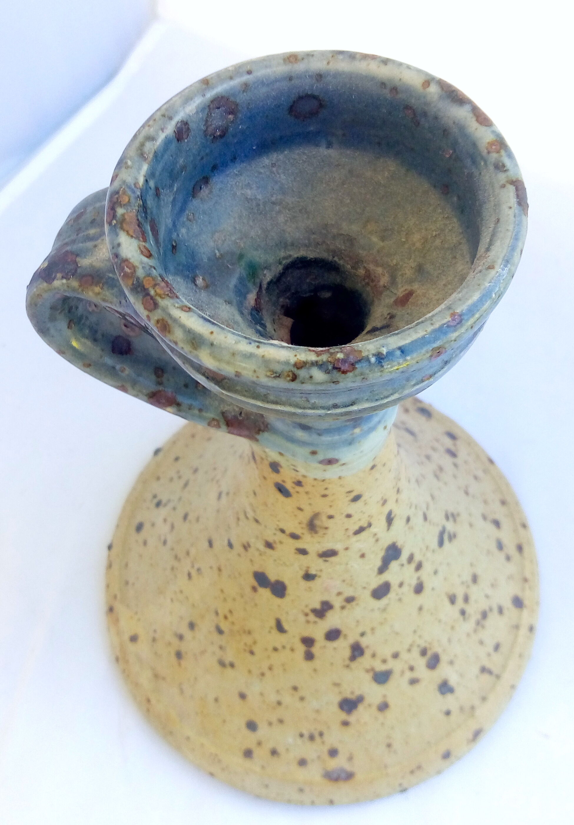 Pierre Digan-style sandstone and blue-collar candlestick