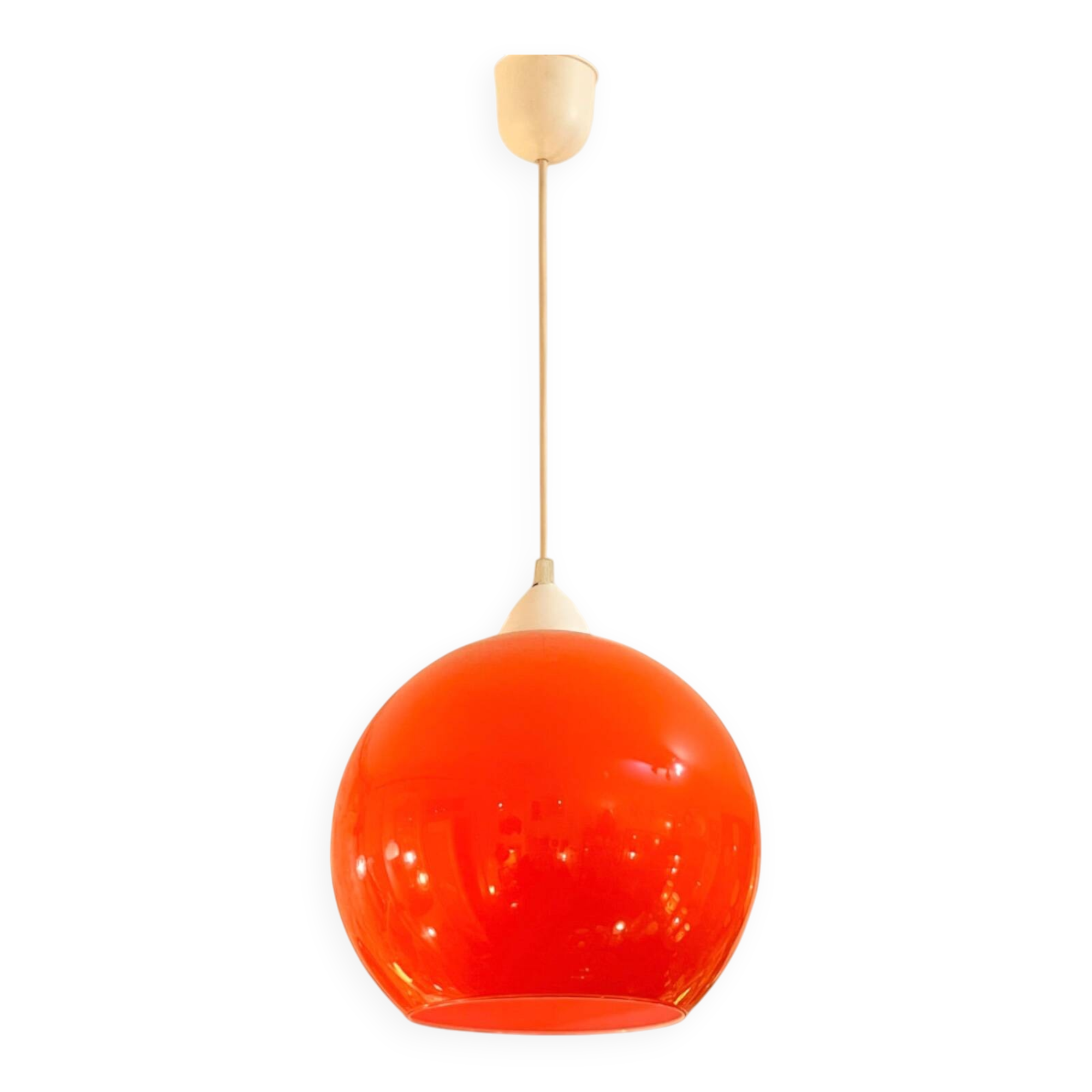 Suspension en opaline orange ronde Space Age, 1970