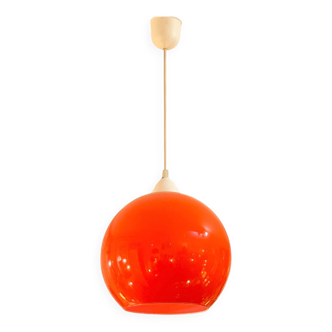 Suspension ronde Space Age en verre opalin orange, 1970
