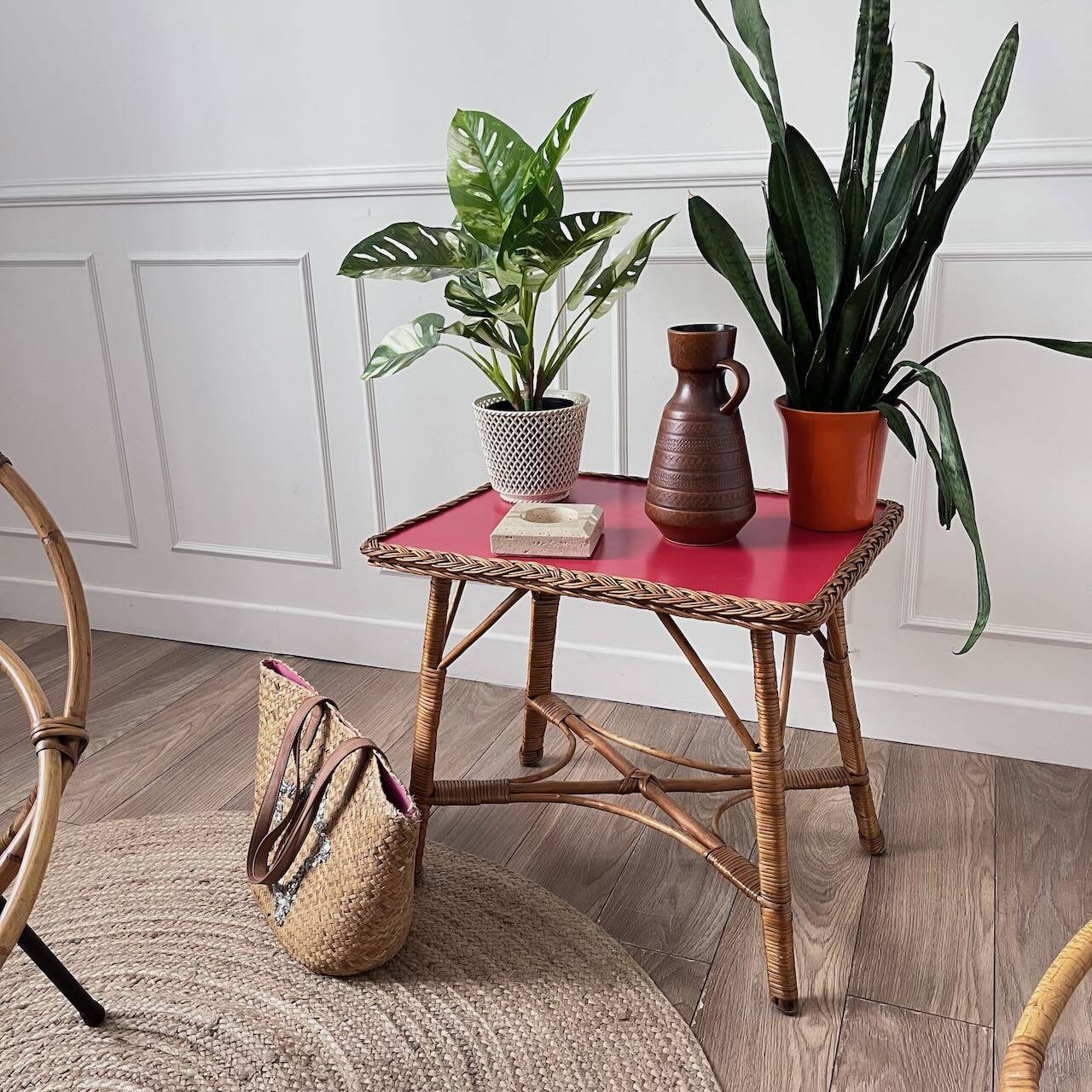Table basse rotin et Formica