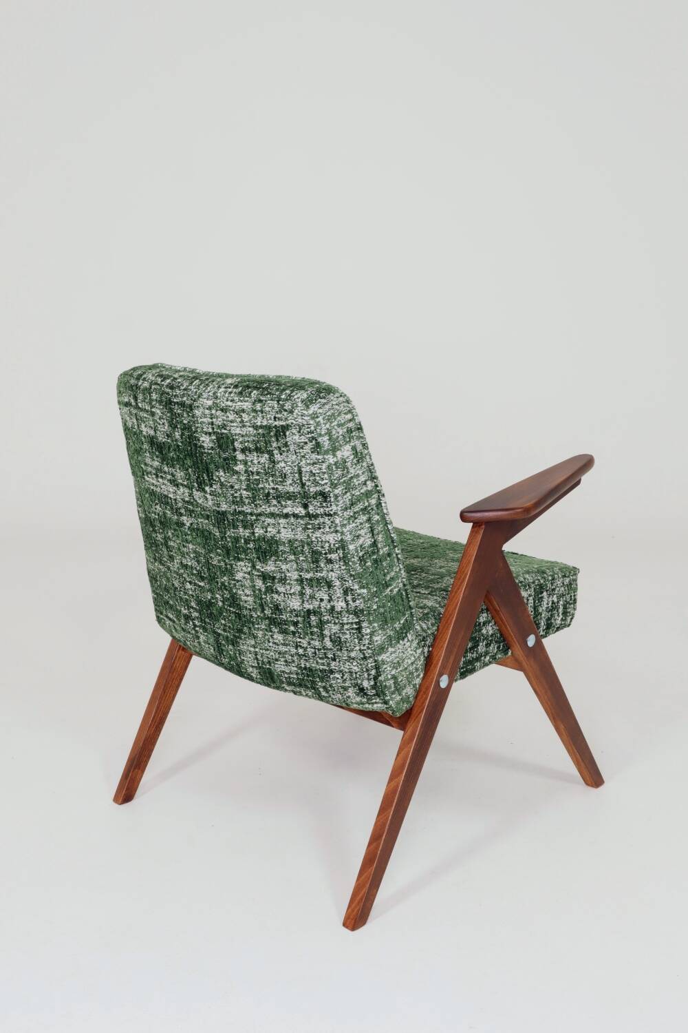 Fauteuil lounge scandinave vert, tissu d'ameublement bohème mélangé