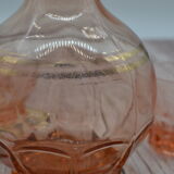 Vintage pink decanter with its 6 glasses