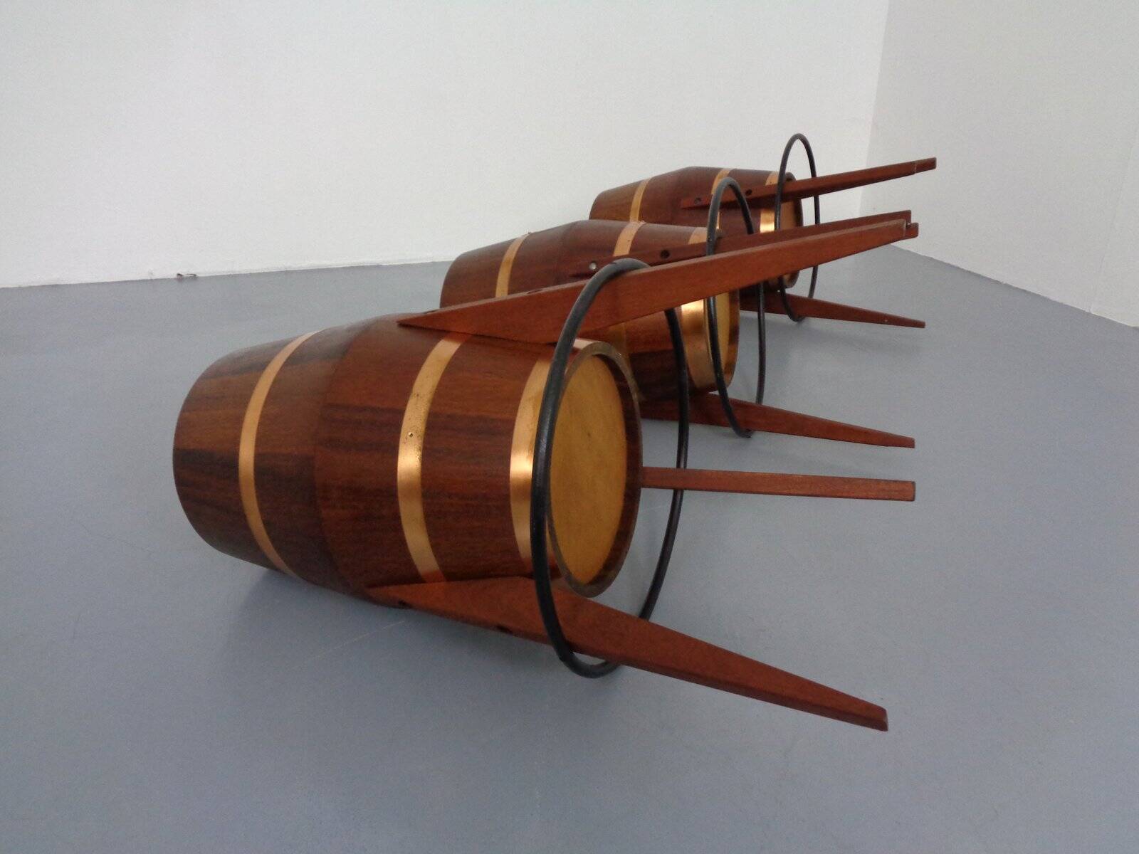 Mid-Century Teak & Copper Bar Stools, 1960s, Set of 3