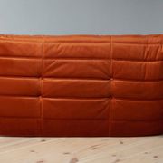 Togo two-seater sofa in amber orange velvet by Michel Ducaroy for Ligne Roset, 1973