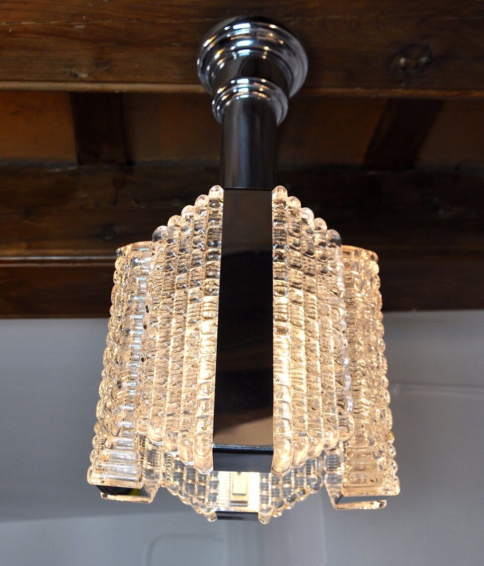 Lustre Kaiser Leuchten, cristaux texturés, Allemagne, 1960