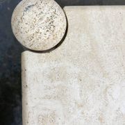 Vintage eye-shaped travertine marble coffee table, 1980s France