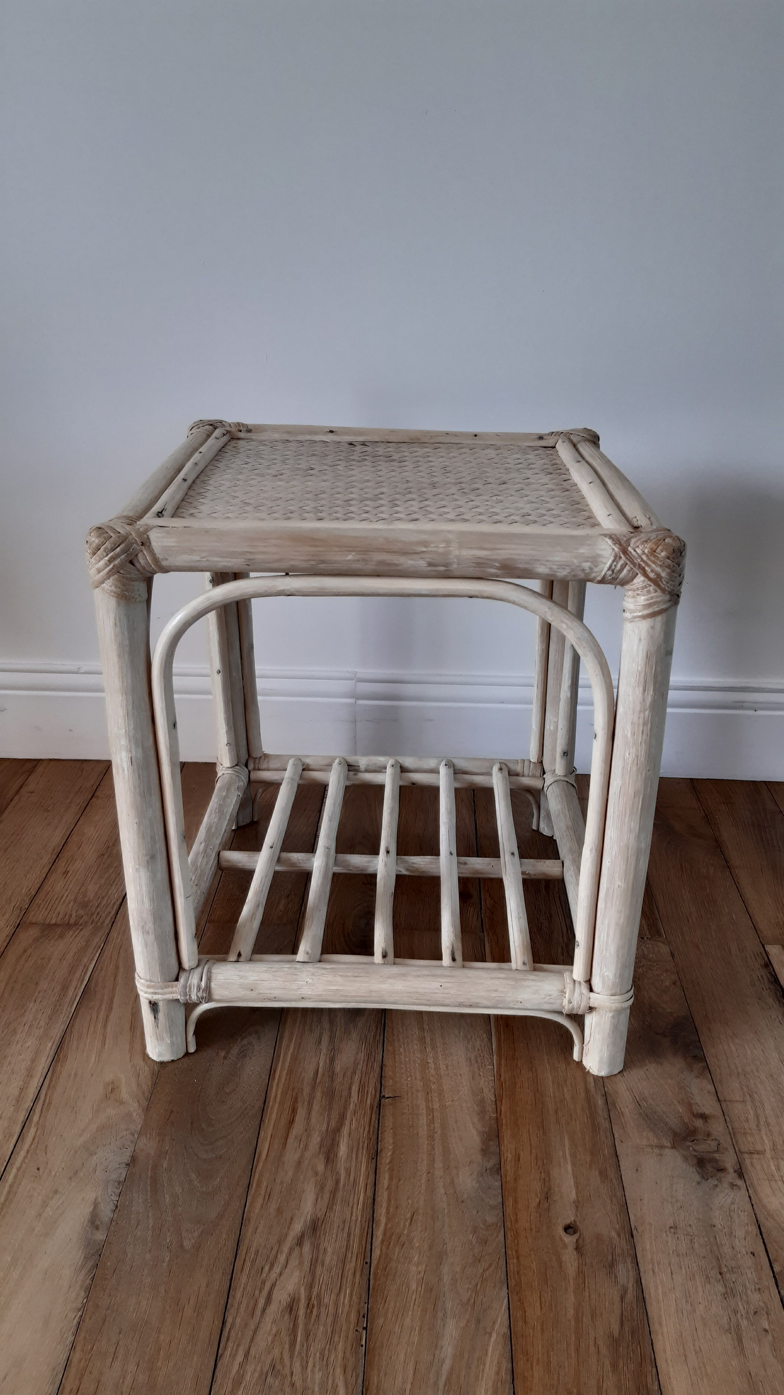 Rattan side table / bedside table 50s-60s