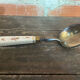 Old Silver-Plated Metal Serving Spoon + Porcelain Handle